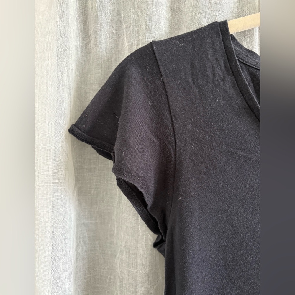 Madewell Crawford Flutter Sleeve V-Neck Black Short Sleeve Tee Top Size XXS - Picture 4 of 7